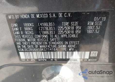 2019 Honda Hr-V Sport from USA, damaged, VIN 3CZRU6H19KG714164